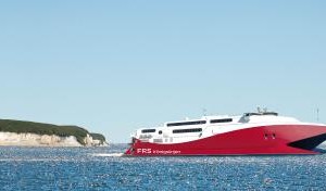 Nord-Süd-Fährverbindung von Rügen nach Ystad Kristiansand, Norway - 30.06.2018: Fast catamaran HSC Fjord Cat from Hirtshals to Kristiansand, Norway