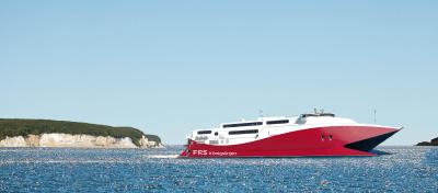 Catamaran Kristiansand, Norway - 30.06.2018: Fast catamaran HSC Fjord Cat from Hirtshals to Kristiansand, Norway